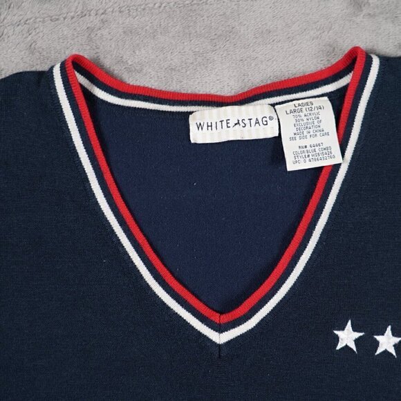 Vintage White Stag Patriotic V-Neck Polo Style Sleeveless Top Size L(12/14) - Picture 4 of 5